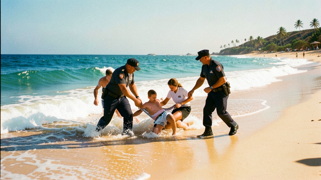 Policías de Playas rescatan a familia ahogada en playa El Pelado