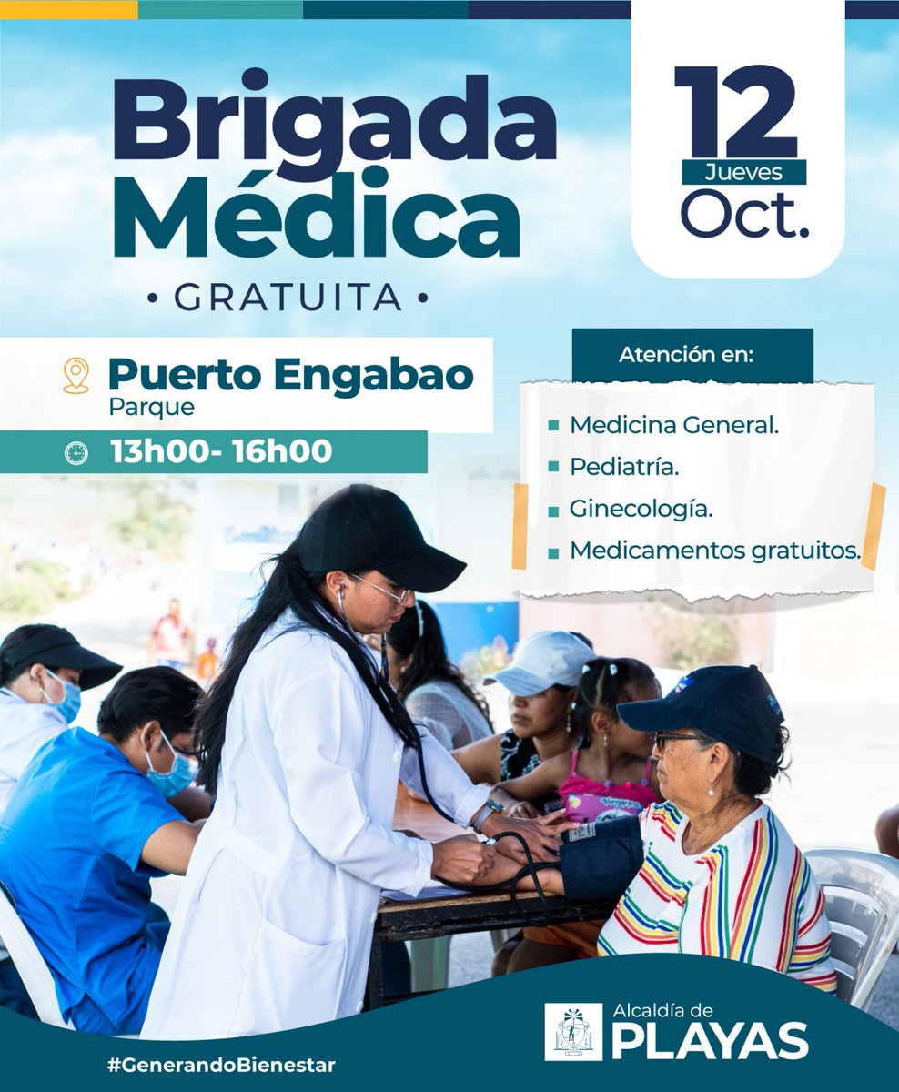 Brigadas médicas gratuitas del municipio llegan a Puerto Engabao el 12 de octubre
