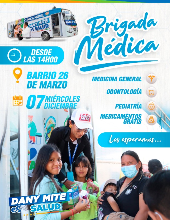 Brigada móvil de salud gratuita atiende en 26 de Marzo este miércoles