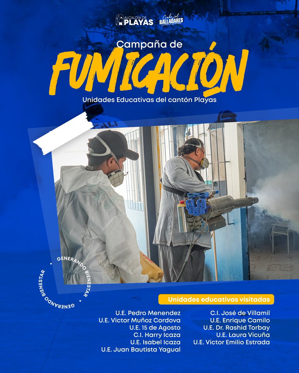 Alcaldía de Playas fumiga 11 unidades educativas para proteger a estudiantes