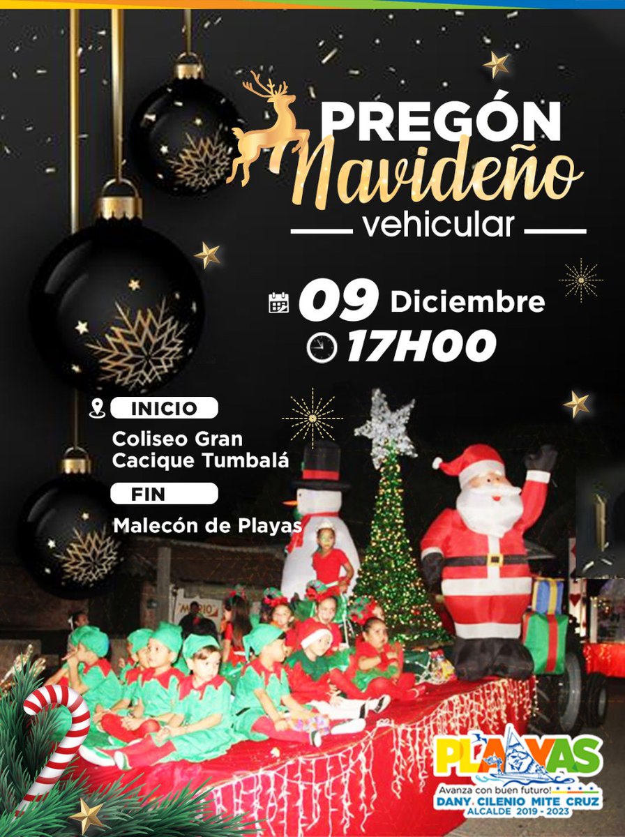Alcaldía de Playas anuncia ruta del Pregón Navideño Vehicular para el 9 de diciembre