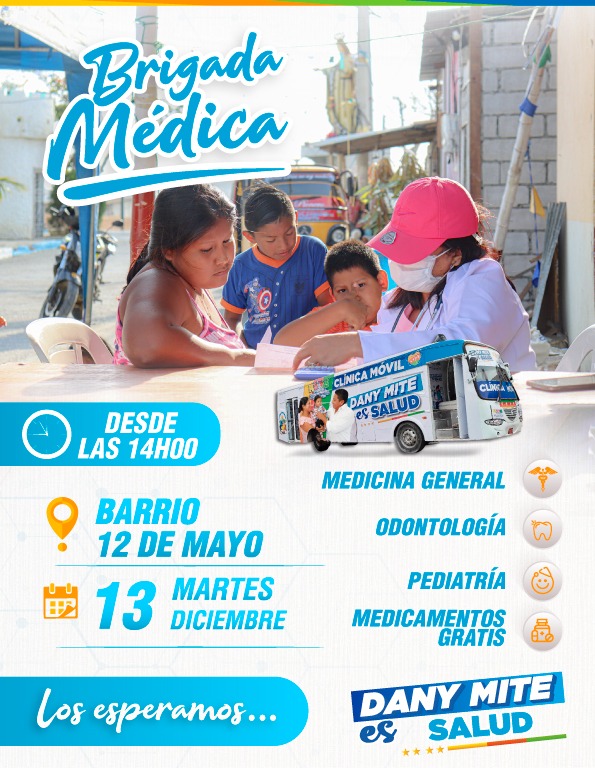 Brigada móvil de salud gratuita atiende en 12 de Mayo este martes 13