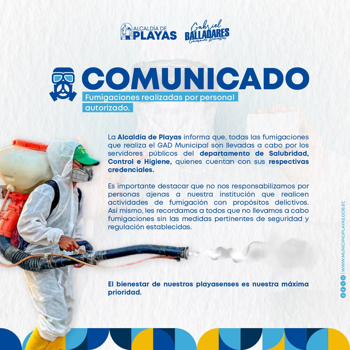 Alcaldía de Playas aclara identidad de los equipos de fumigación