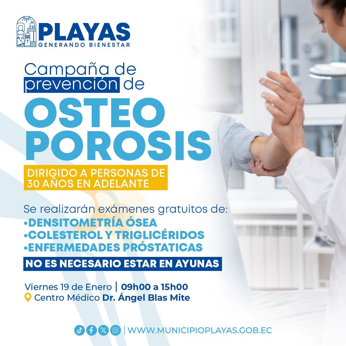 Alcaldía de Playas ofrece exámenes gratuitos contra la osteoporosis